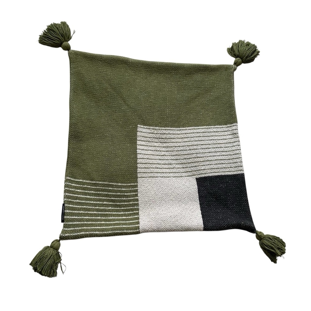 DENICHE | Green/Cream/Charcoal  20 x20” Decorative Pillow Cover with Tassels